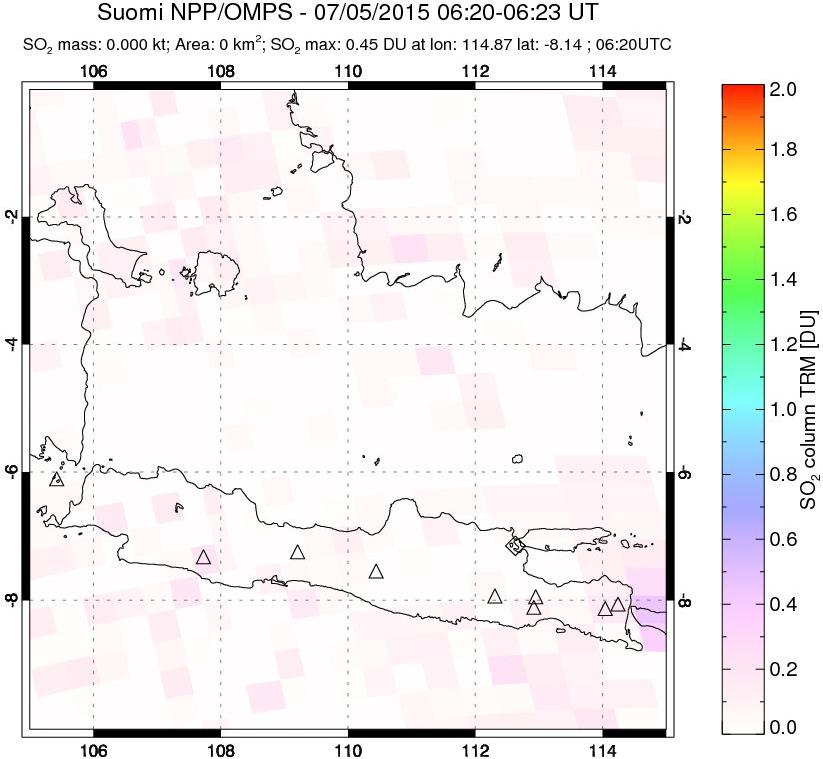 A sulfur dioxide image over Java, Indonesia on Jul 05, 2015.