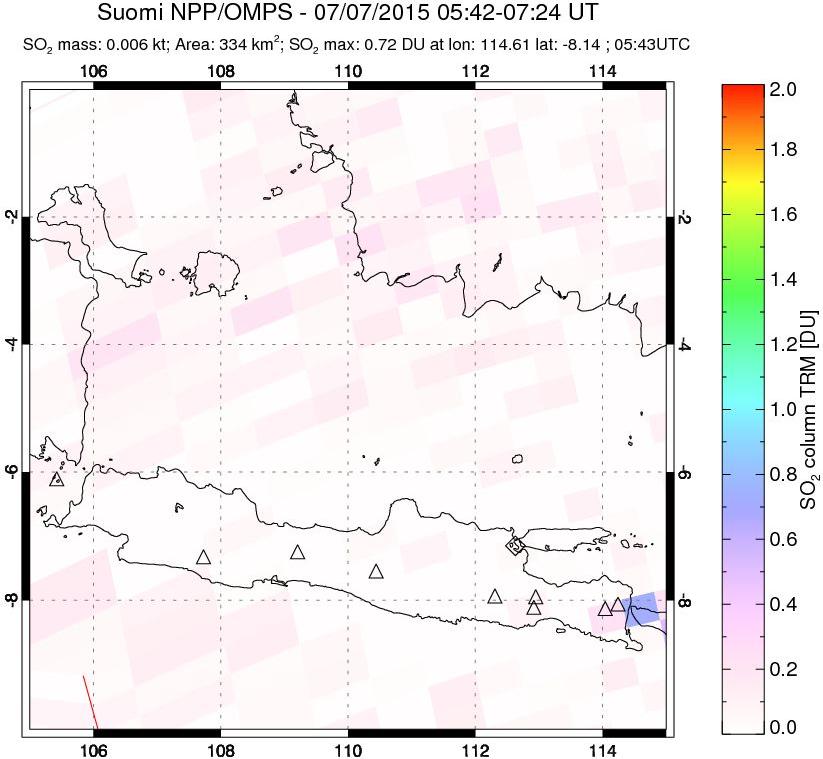 A sulfur dioxide image over Java, Indonesia on Jul 07, 2015.