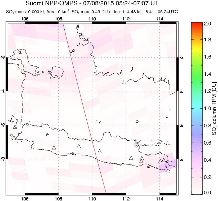 A sulfur dioxide image over Java, Indonesia on Jul 08, 2015.