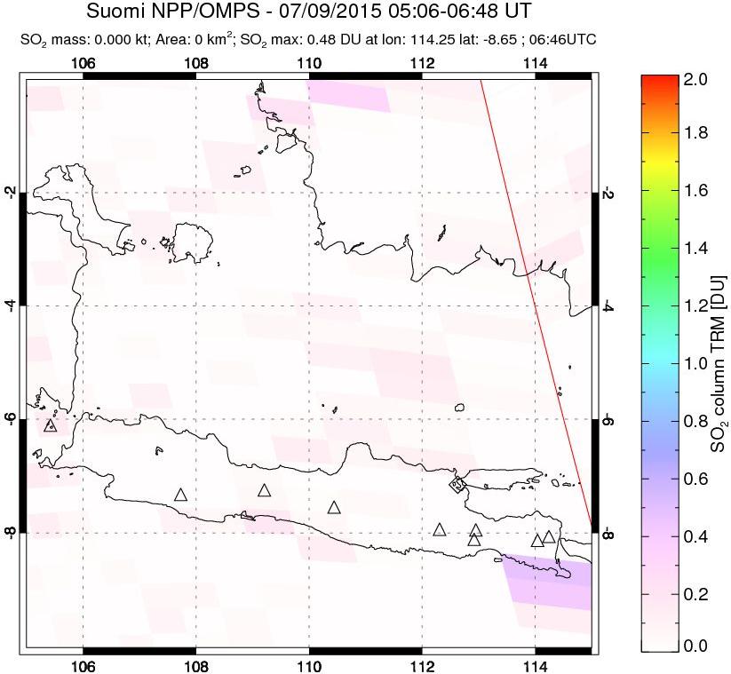 A sulfur dioxide image over Java, Indonesia on Jul 09, 2015.