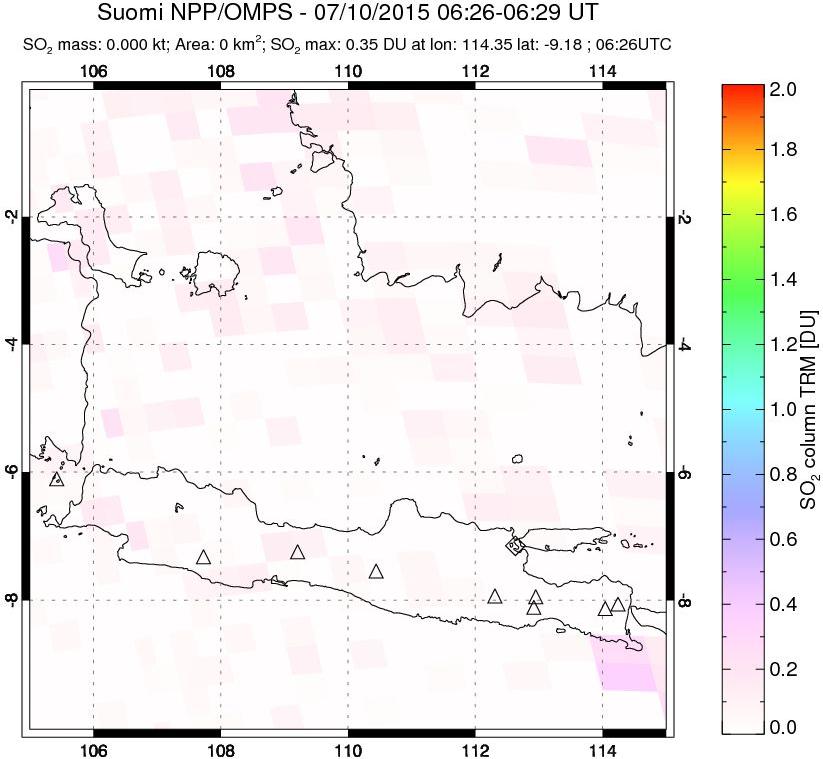 A sulfur dioxide image over Java, Indonesia on Jul 10, 2015.