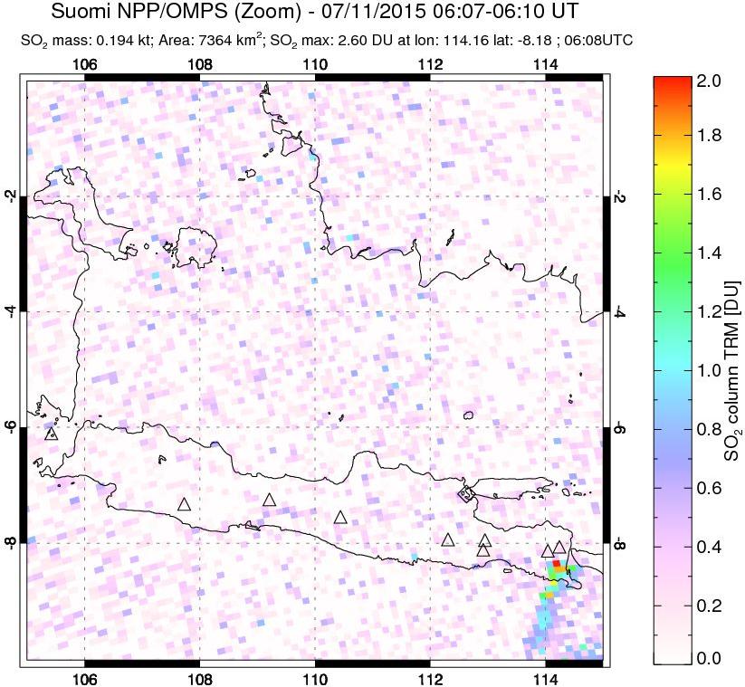 A sulfur dioxide image over Java, Indonesia on Jul 11, 2015.