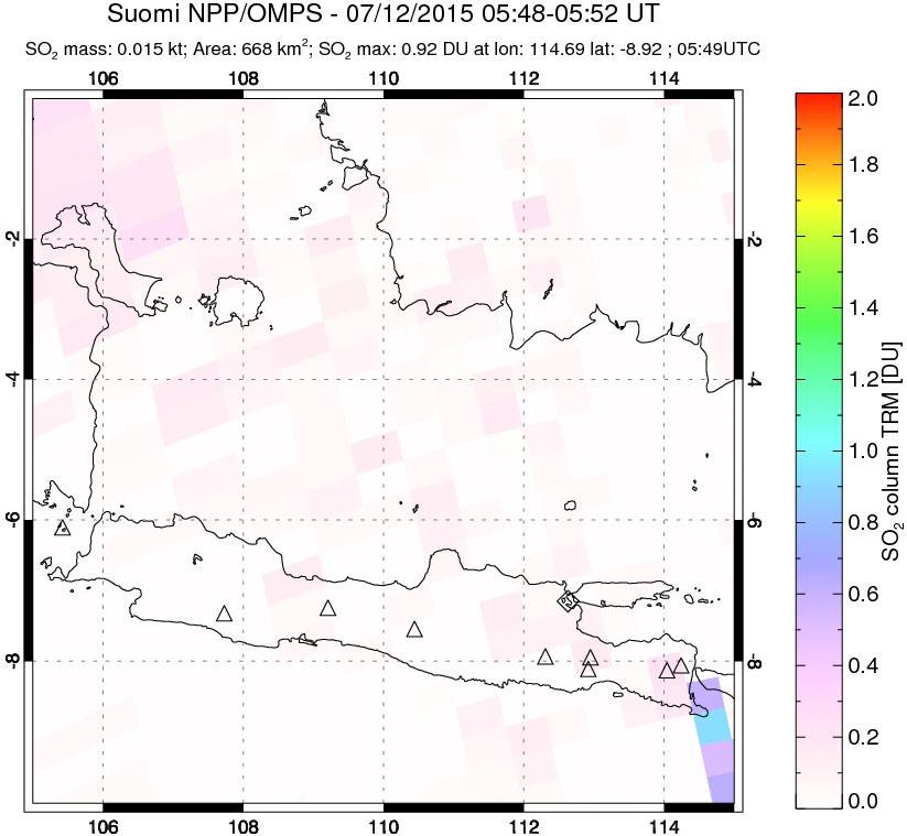 A sulfur dioxide image over Java, Indonesia on Jul 12, 2015.