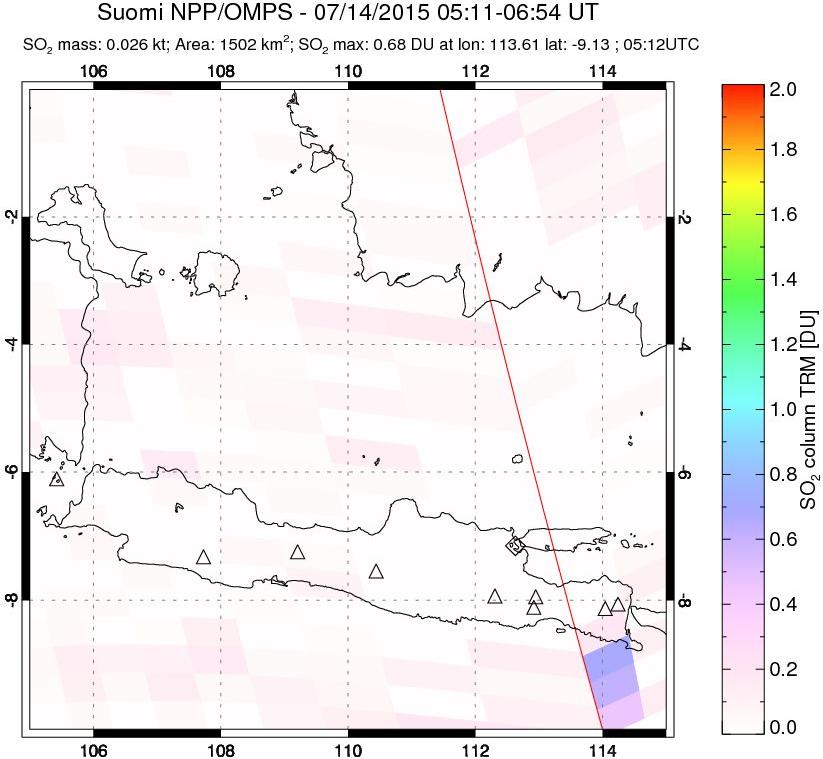 A sulfur dioxide image over Java, Indonesia on Jul 14, 2015.