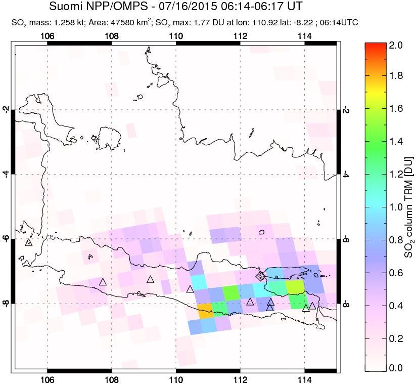 A sulfur dioxide image over Java, Indonesia on Jul 16, 2015.