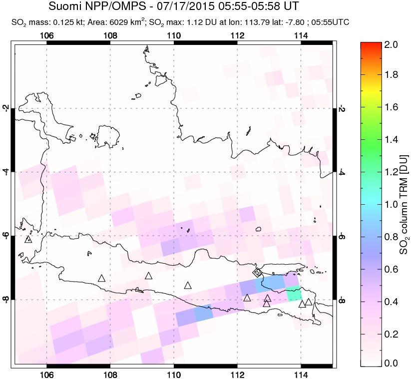 A sulfur dioxide image over Java, Indonesia on Jul 17, 2015.