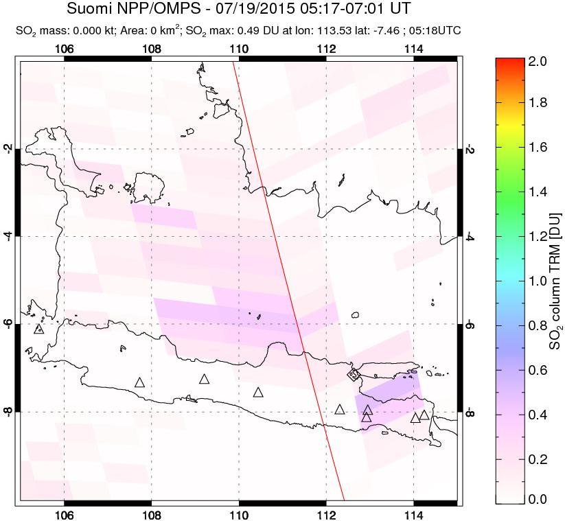 A sulfur dioxide image over Java, Indonesia on Jul 19, 2015.