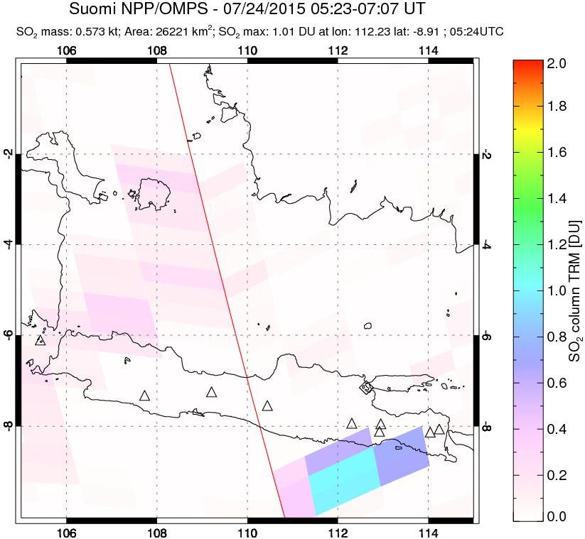 A sulfur dioxide image over Java, Indonesia on Jul 24, 2015.