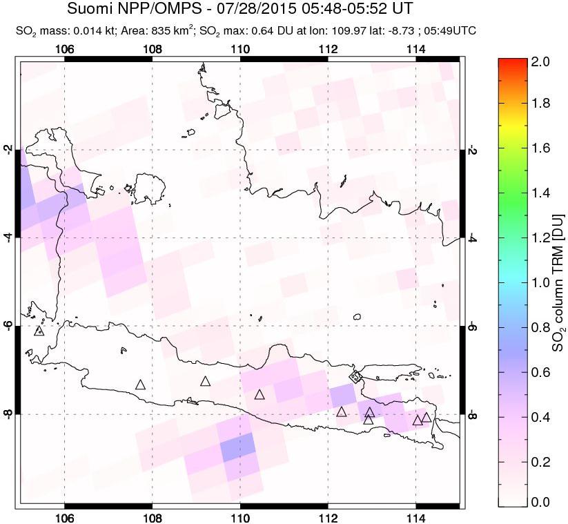 A sulfur dioxide image over Java, Indonesia on Jul 28, 2015.