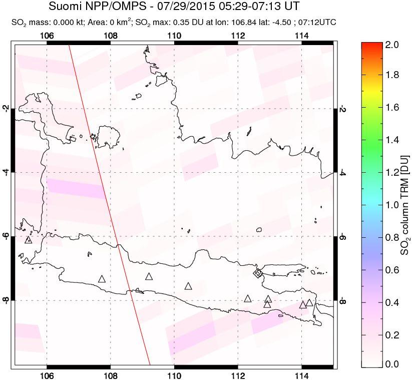 A sulfur dioxide image over Java, Indonesia on Jul 29, 2015.