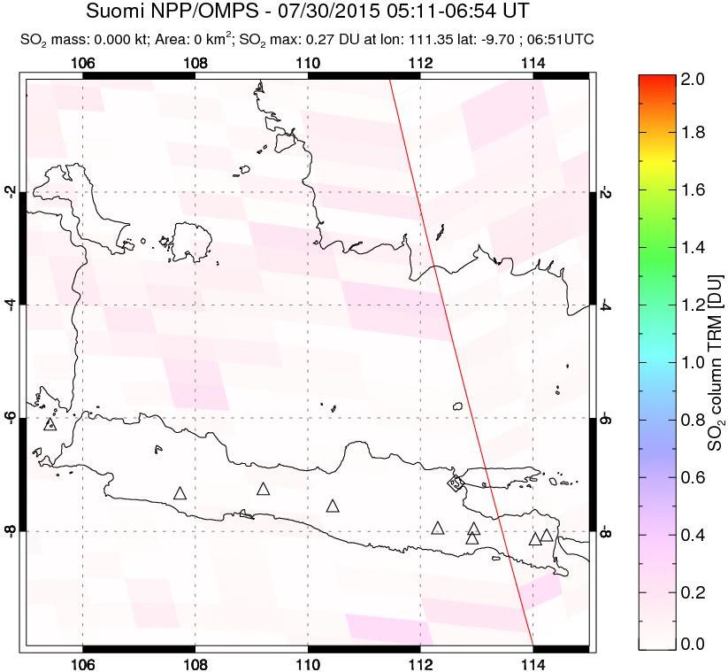 A sulfur dioxide image over Java, Indonesia on Jul 30, 2015.