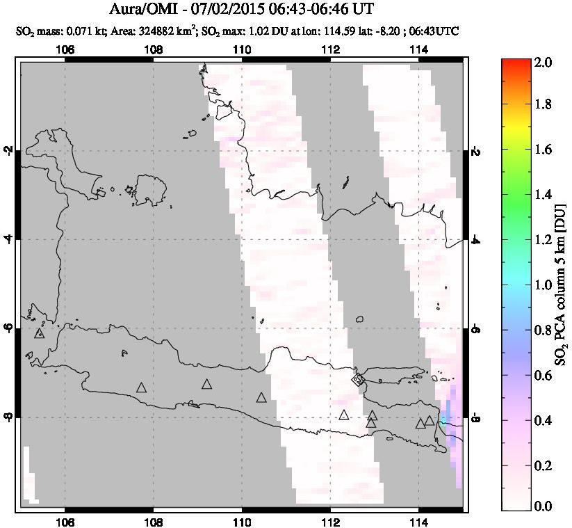A sulfur dioxide image over Java, Indonesia on Jul 02, 2015.