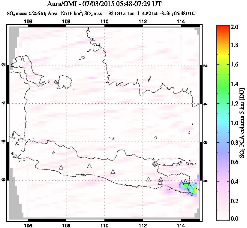 A sulfur dioxide image over Java, Indonesia on Jul 03, 2015.