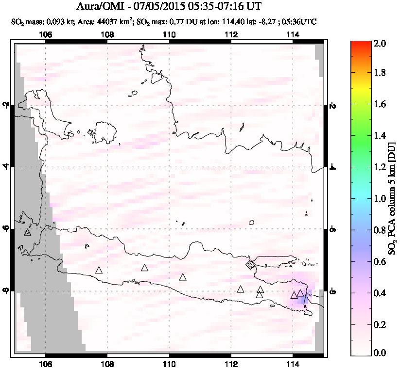 A sulfur dioxide image over Java, Indonesia on Jul 05, 2015.