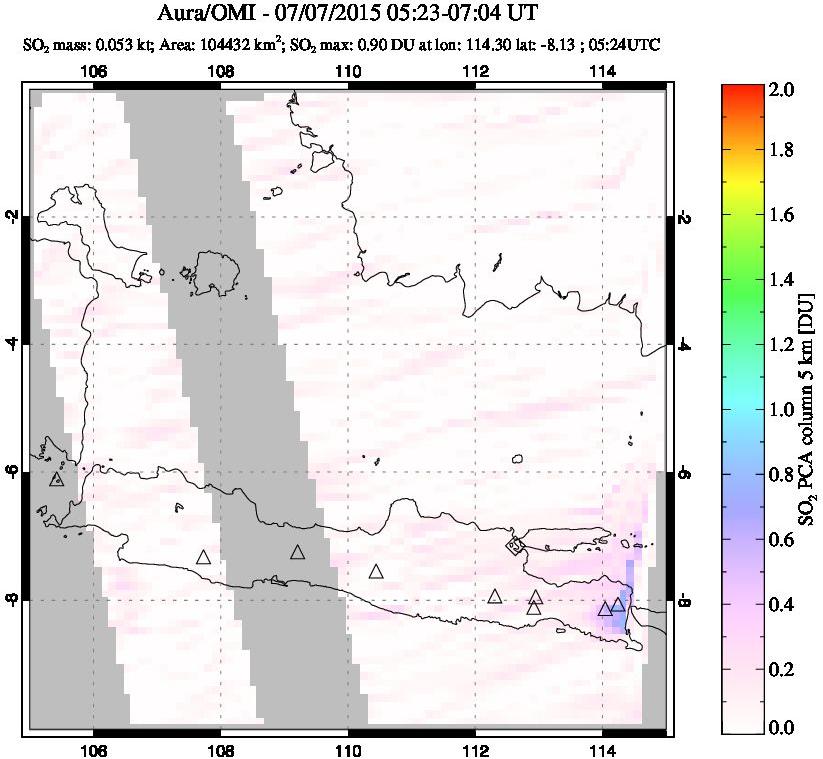 A sulfur dioxide image over Java, Indonesia on Jul 07, 2015.