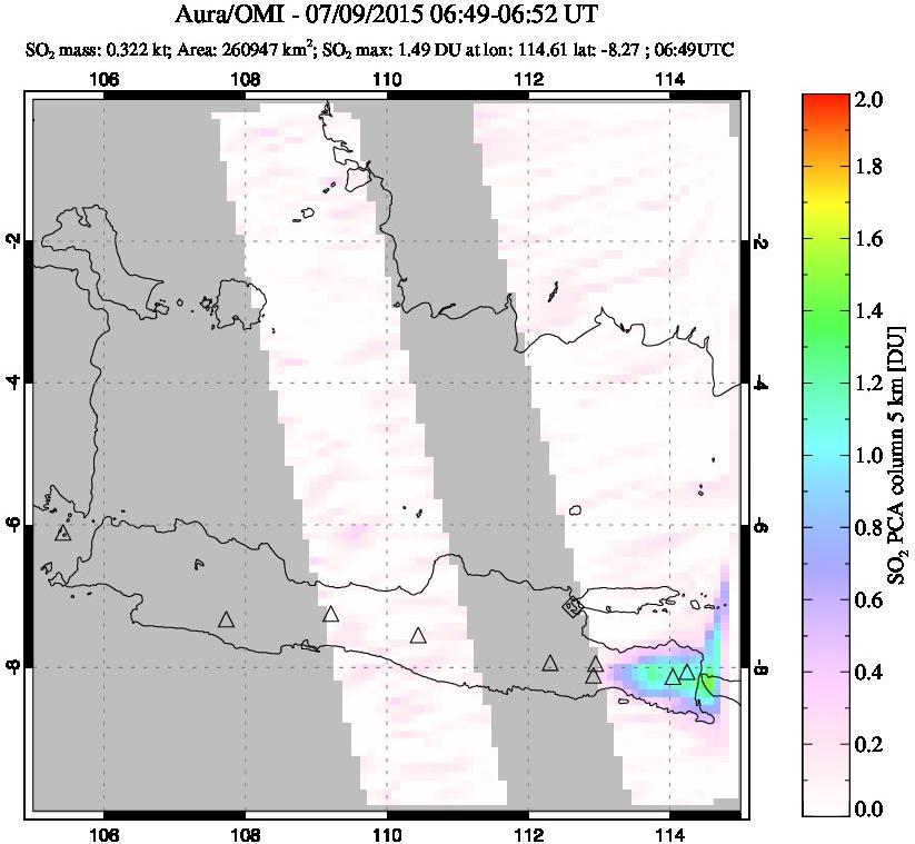 A sulfur dioxide image over Java, Indonesia on Jul 09, 2015.