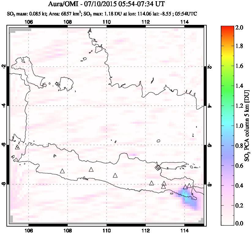 A sulfur dioxide image over Java, Indonesia on Jul 10, 2015.