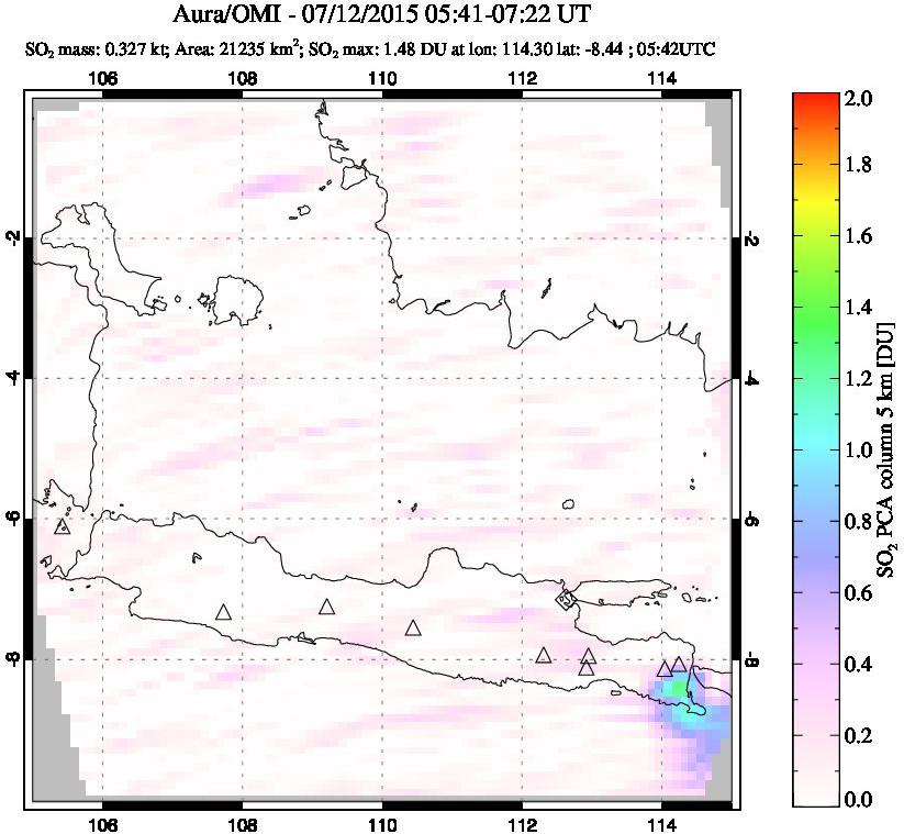 A sulfur dioxide image over Java, Indonesia on Jul 12, 2015.