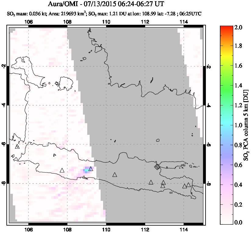 A sulfur dioxide image over Java, Indonesia on Jul 13, 2015.