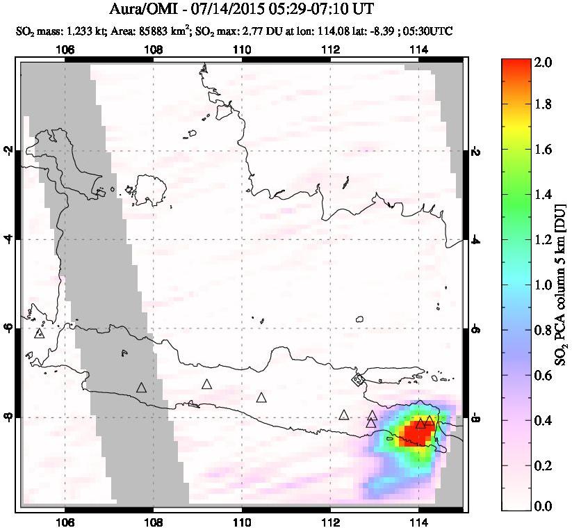 A sulfur dioxide image over Java, Indonesia on Jul 14, 2015.