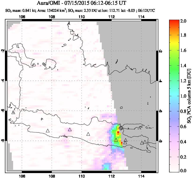 A sulfur dioxide image over Java, Indonesia on Jul 15, 2015.
