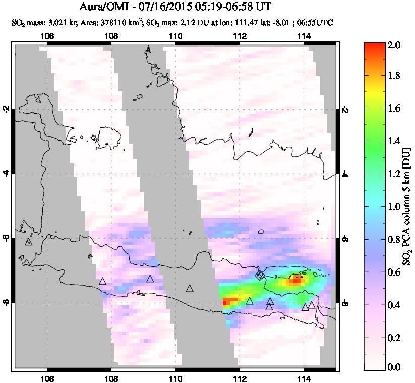 A sulfur dioxide image over Java, Indonesia on Jul 16, 2015.