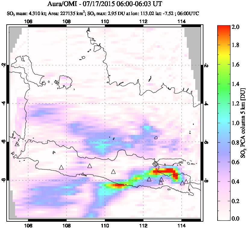 A sulfur dioxide image over Java, Indonesia on Jul 17, 2015.