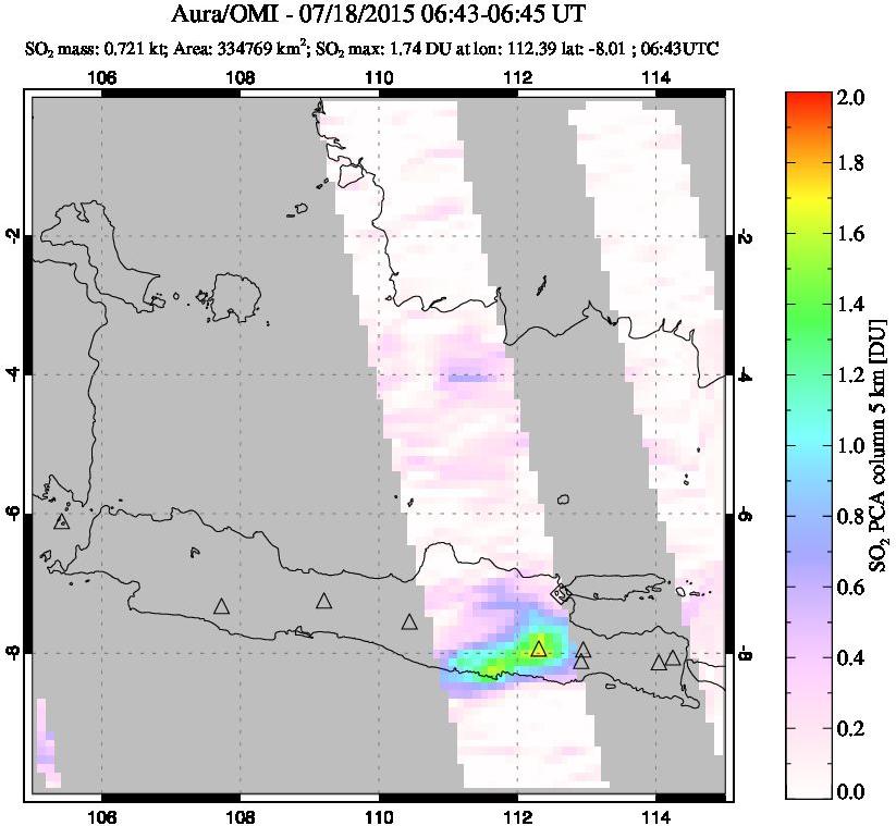 A sulfur dioxide image over Java, Indonesia on Jul 18, 2015.