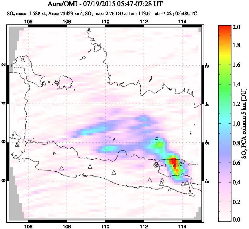 A sulfur dioxide image over Java, Indonesia on Jul 19, 2015.