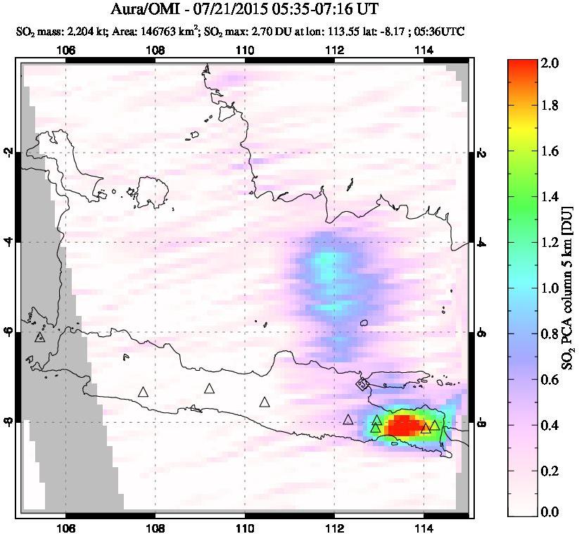 A sulfur dioxide image over Java, Indonesia on Jul 21, 2015.