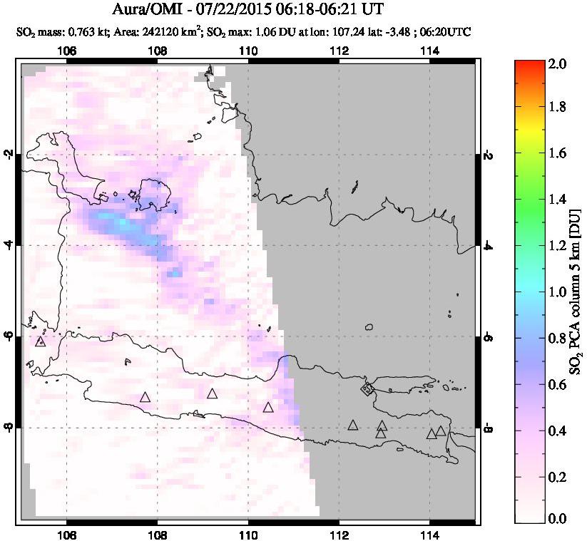 A sulfur dioxide image over Java, Indonesia on Jul 22, 2015.