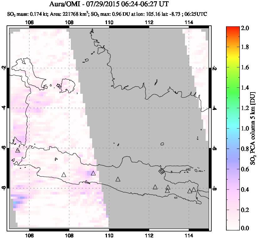 A sulfur dioxide image over Java, Indonesia on Jul 29, 2015.