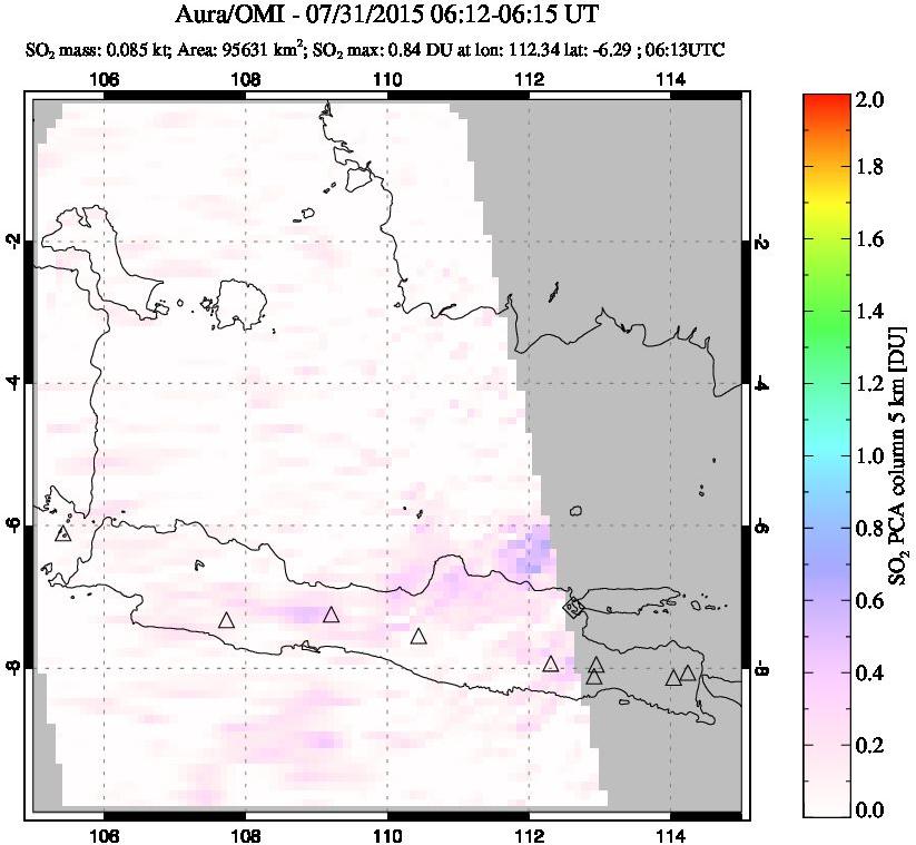 A sulfur dioxide image over Java, Indonesia on Jul 31, 2015.