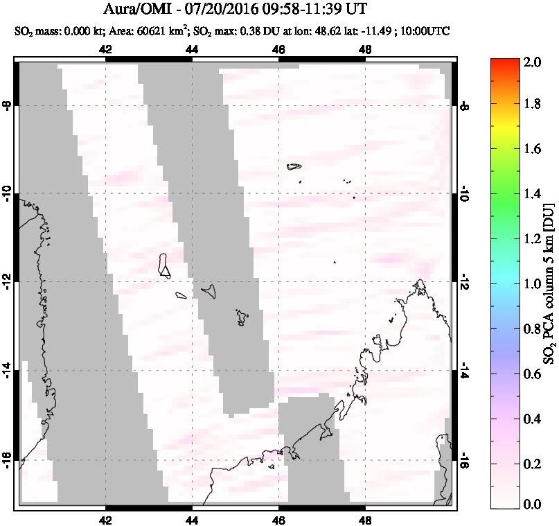 A sulfur dioxide image over Comoro Islands on Jul 20, 2016.