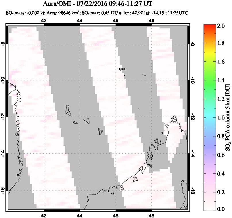 A sulfur dioxide image over Comoro Islands on Jul 22, 2016.