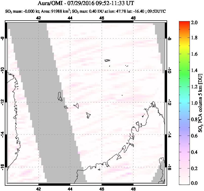 A sulfur dioxide image over Comoro Islands on Jul 29, 2016.
