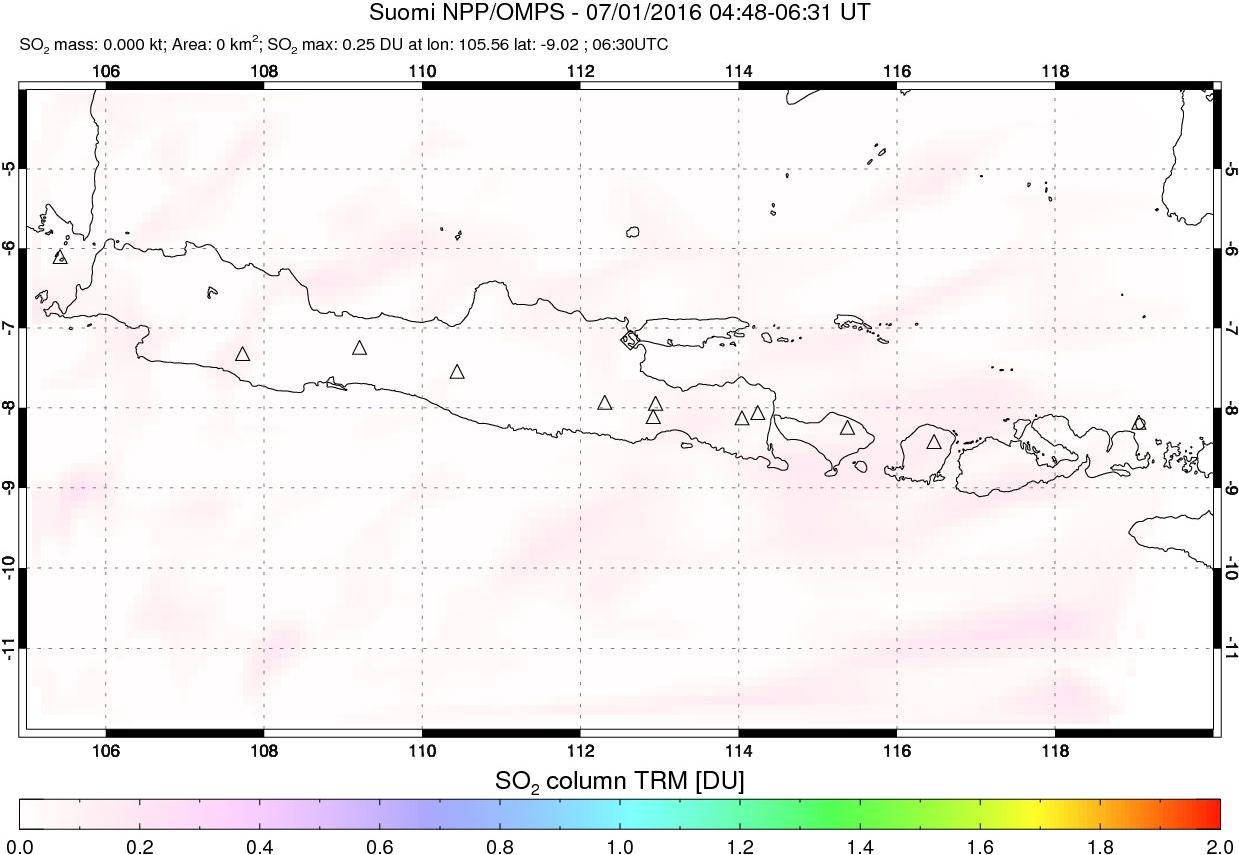A sulfur dioxide image over Java, Indonesia on Jul 01, 2016.