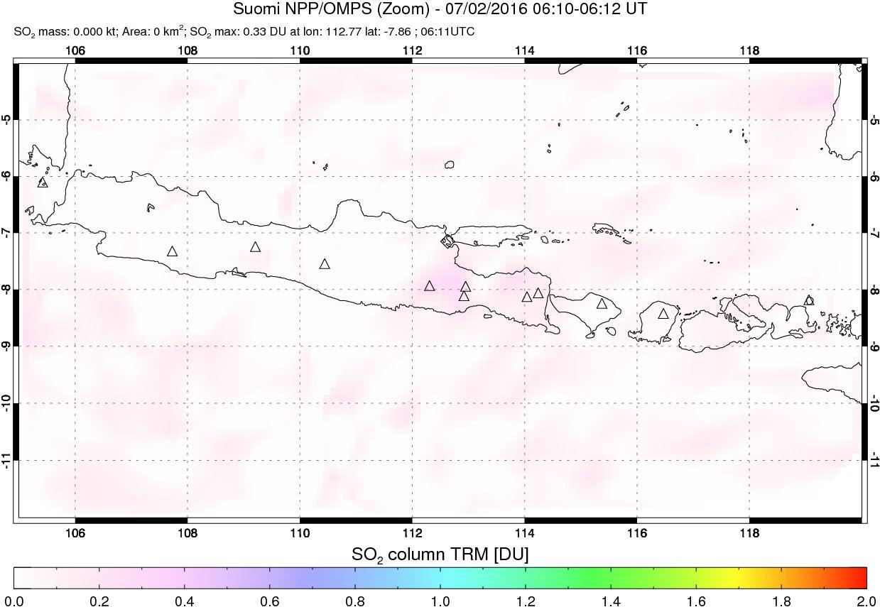 A sulfur dioxide image over Java, Indonesia on Jul 02, 2016.