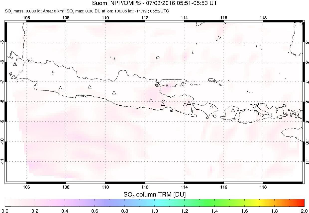 A sulfur dioxide image over Java, Indonesia on Jul 03, 2016.