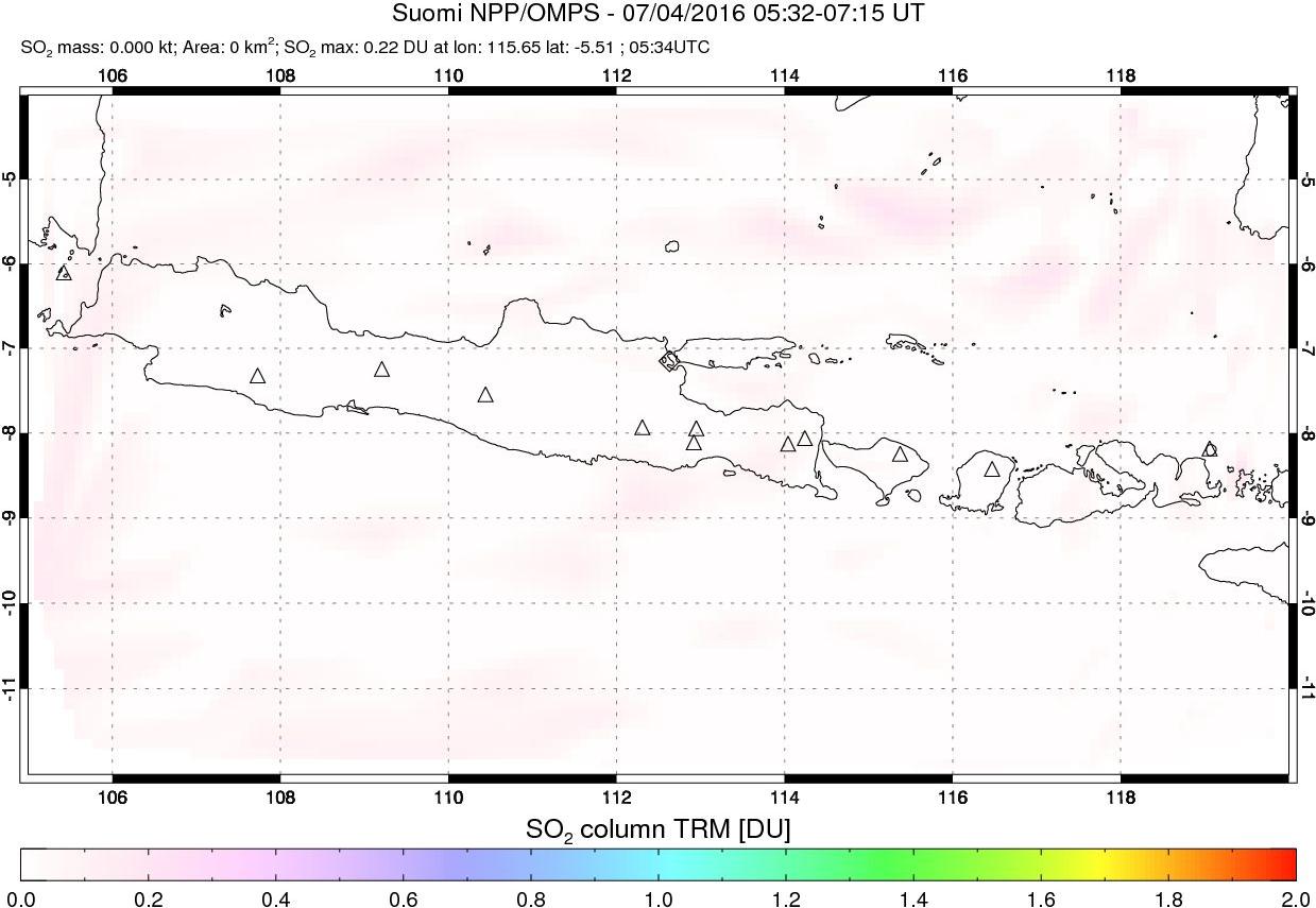 A sulfur dioxide image over Java, Indonesia on Jul 04, 2016.