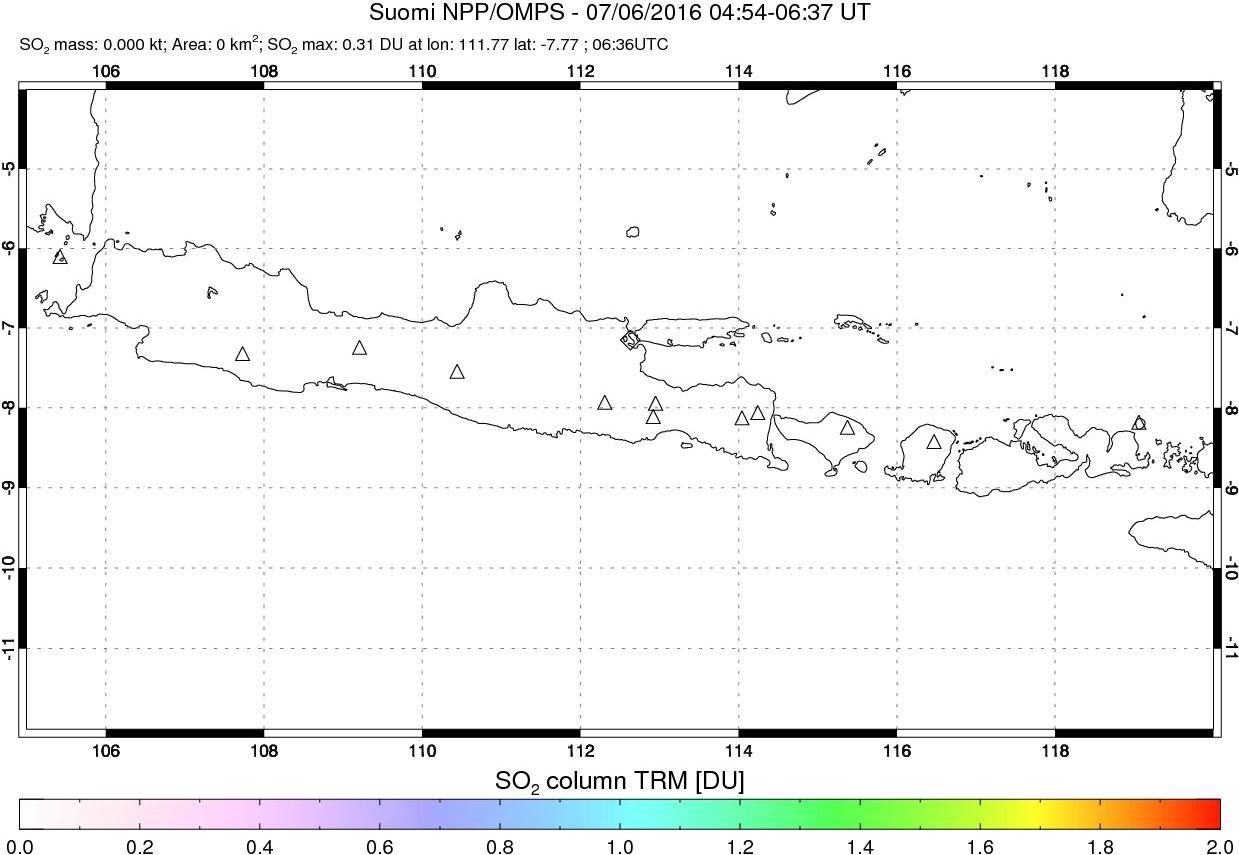 A sulfur dioxide image over Java, Indonesia on Jul 06, 2016.