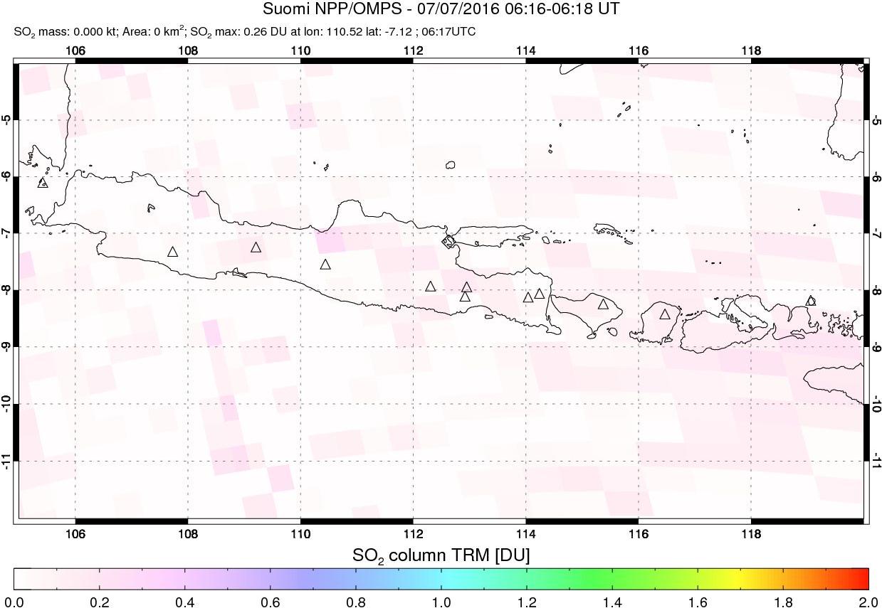 A sulfur dioxide image over Java, Indonesia on Jul 07, 2016.