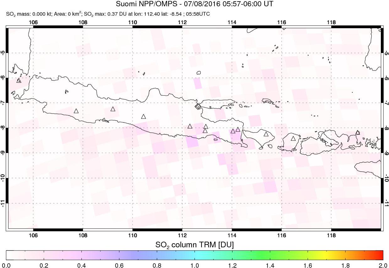A sulfur dioxide image over Java, Indonesia on Jul 08, 2016.