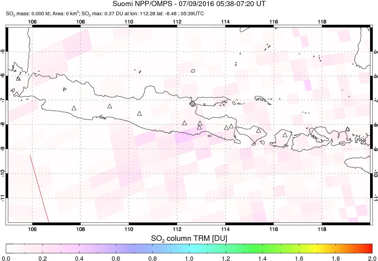 A sulfur dioxide image over Java, Indonesia on Jul 09, 2016.