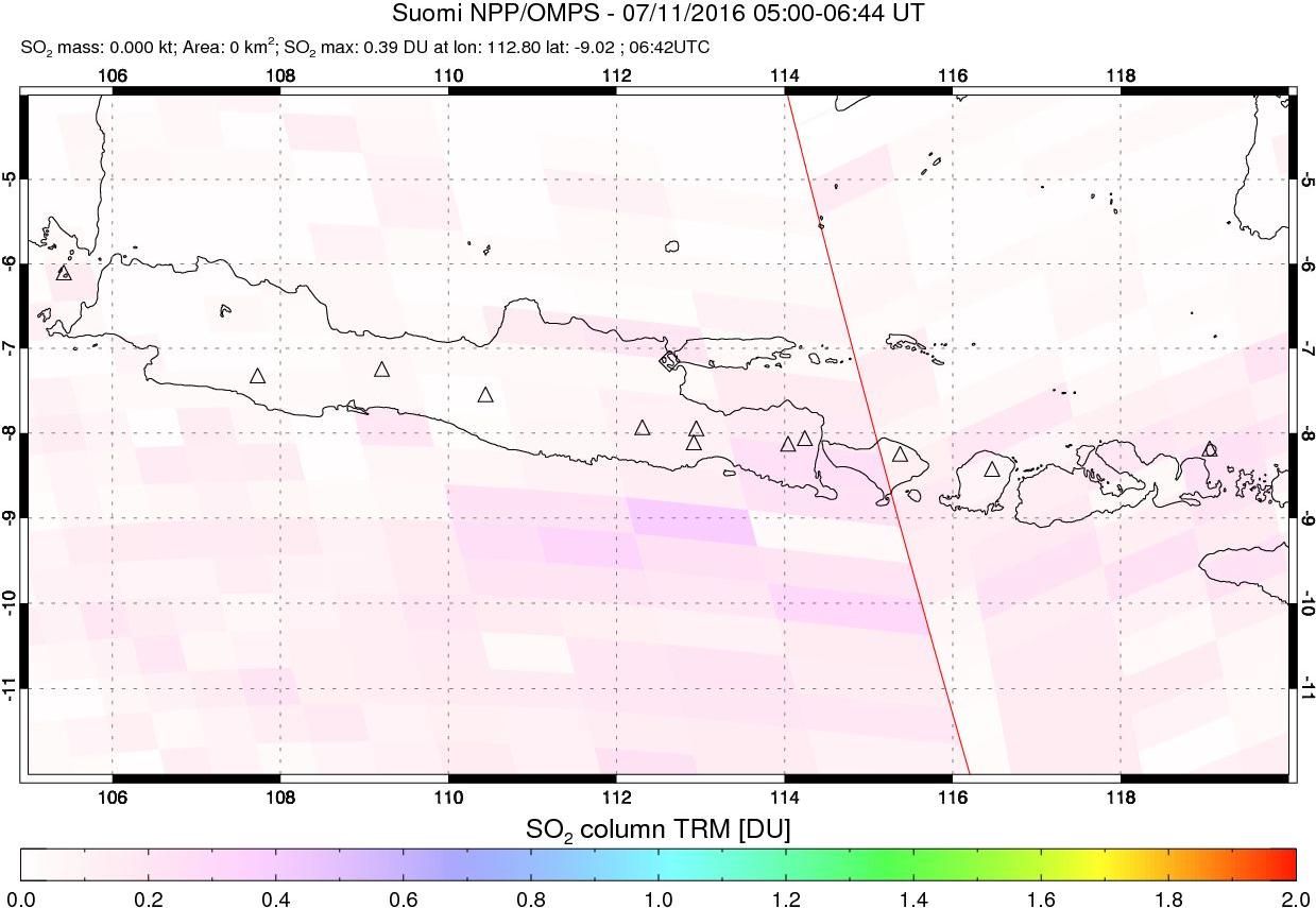 A sulfur dioxide image over Java, Indonesia on Jul 11, 2016.