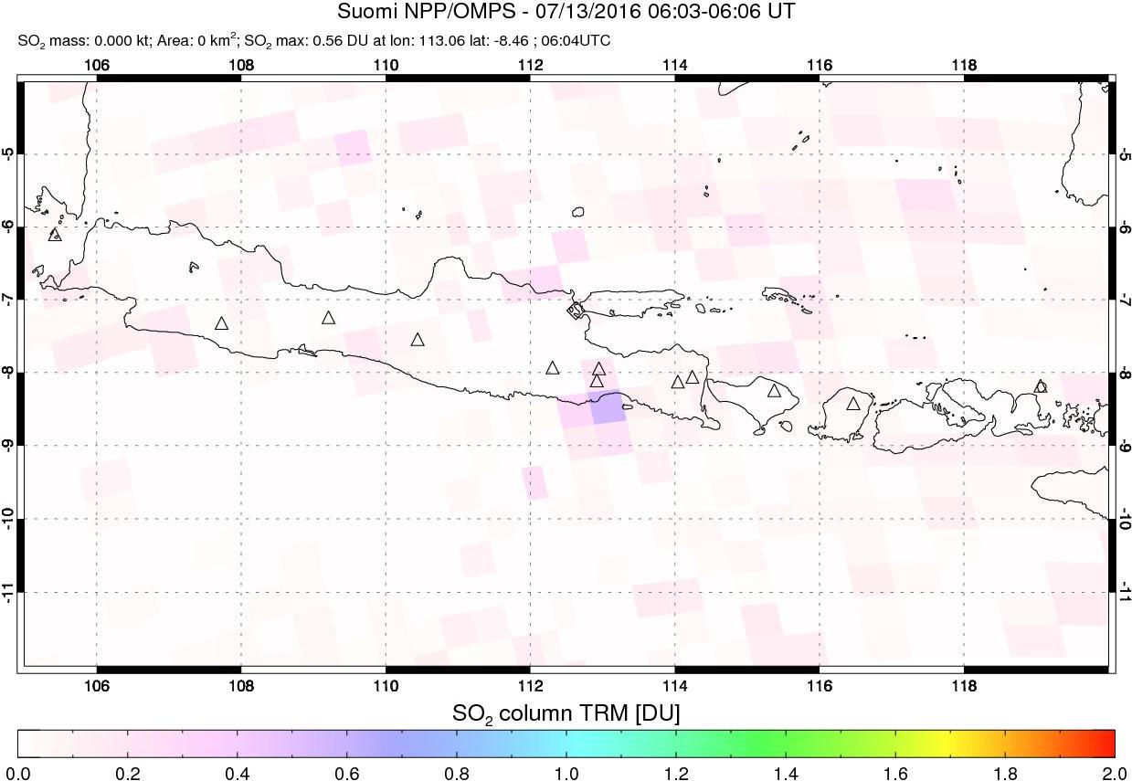 A sulfur dioxide image over Java, Indonesia on Jul 13, 2016.