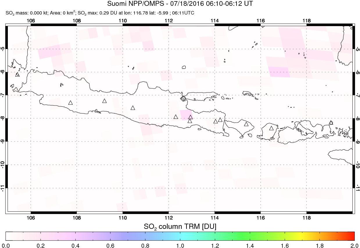 A sulfur dioxide image over Java, Indonesia on Jul 18, 2016.