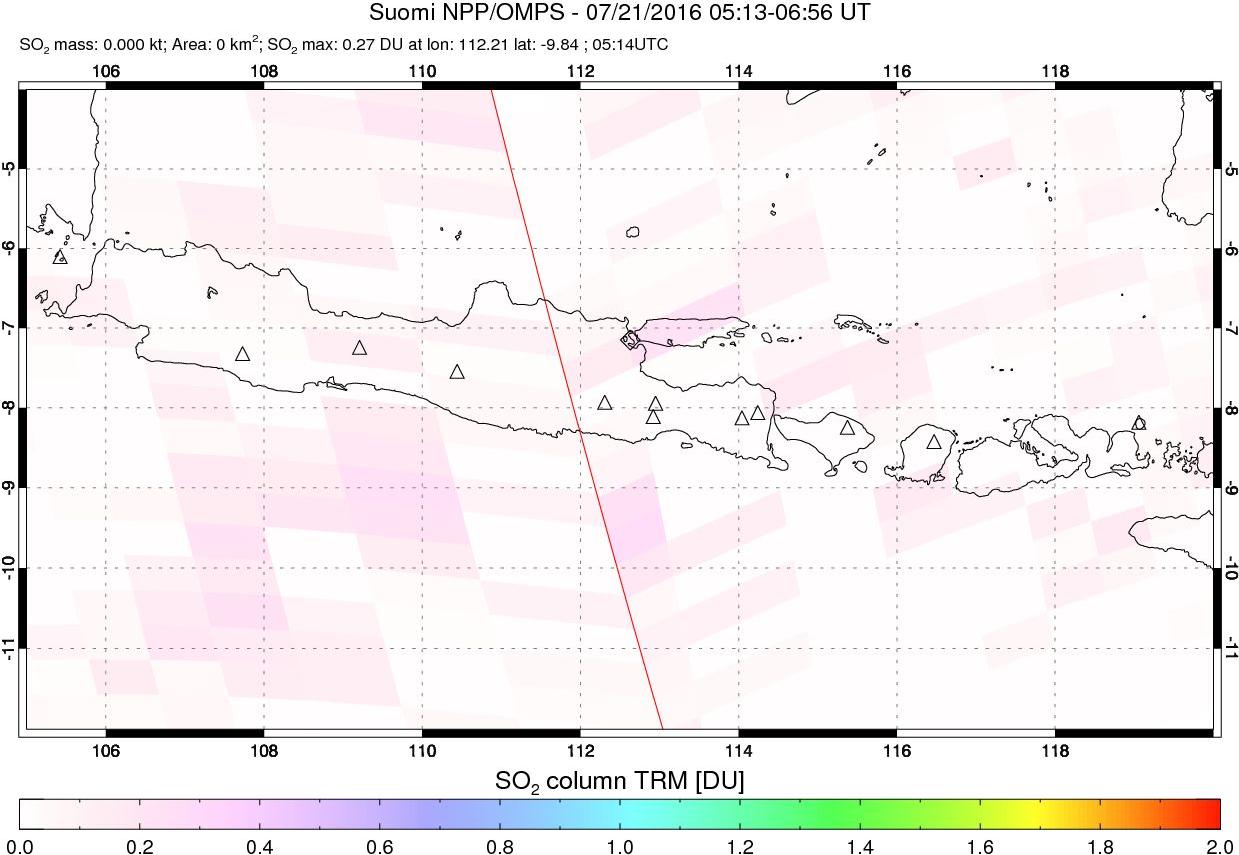 A sulfur dioxide image over Java, Indonesia on Jul 21, 2016.