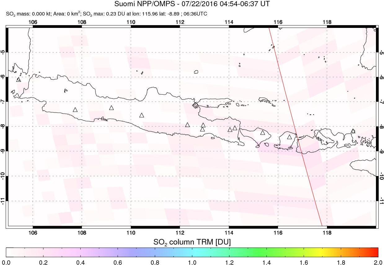 A sulfur dioxide image over Java, Indonesia on Jul 22, 2016.
