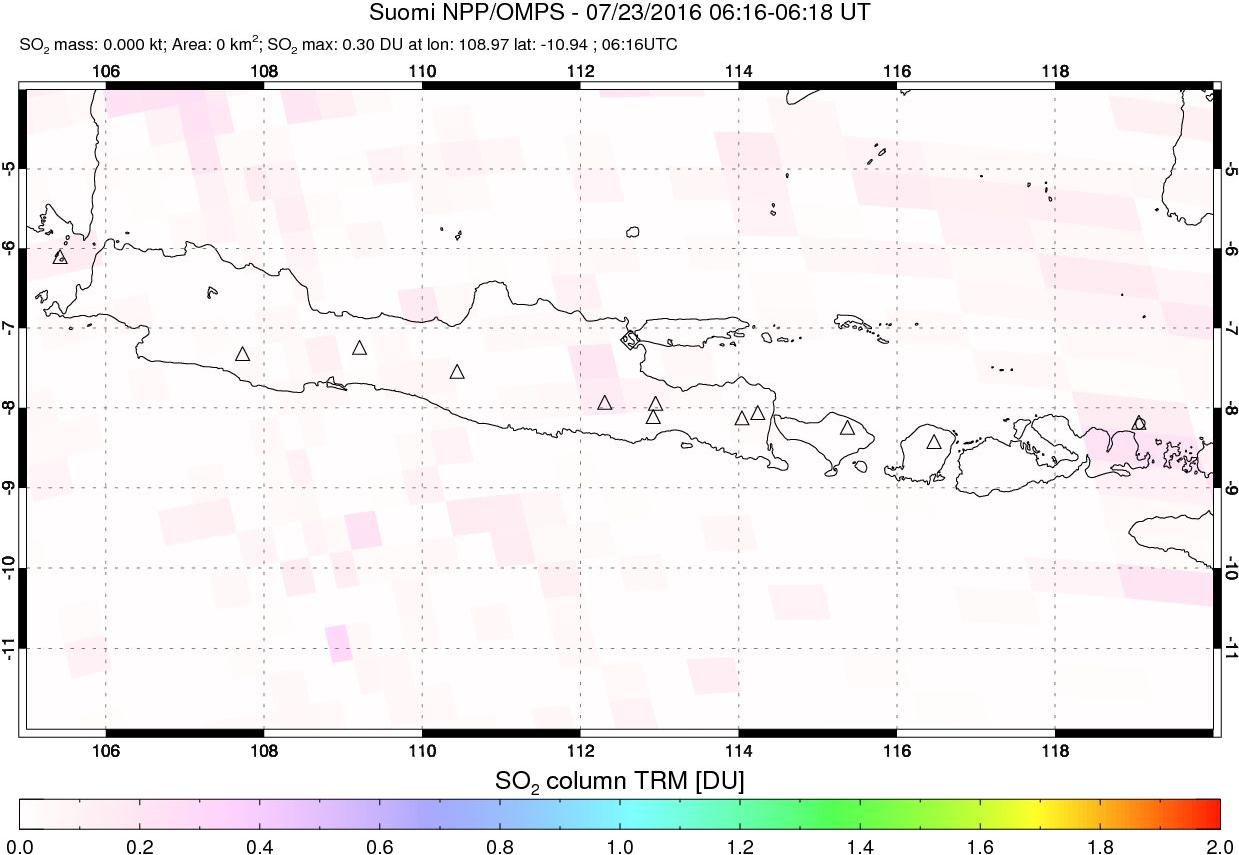 A sulfur dioxide image over Java, Indonesia on Jul 23, 2016.